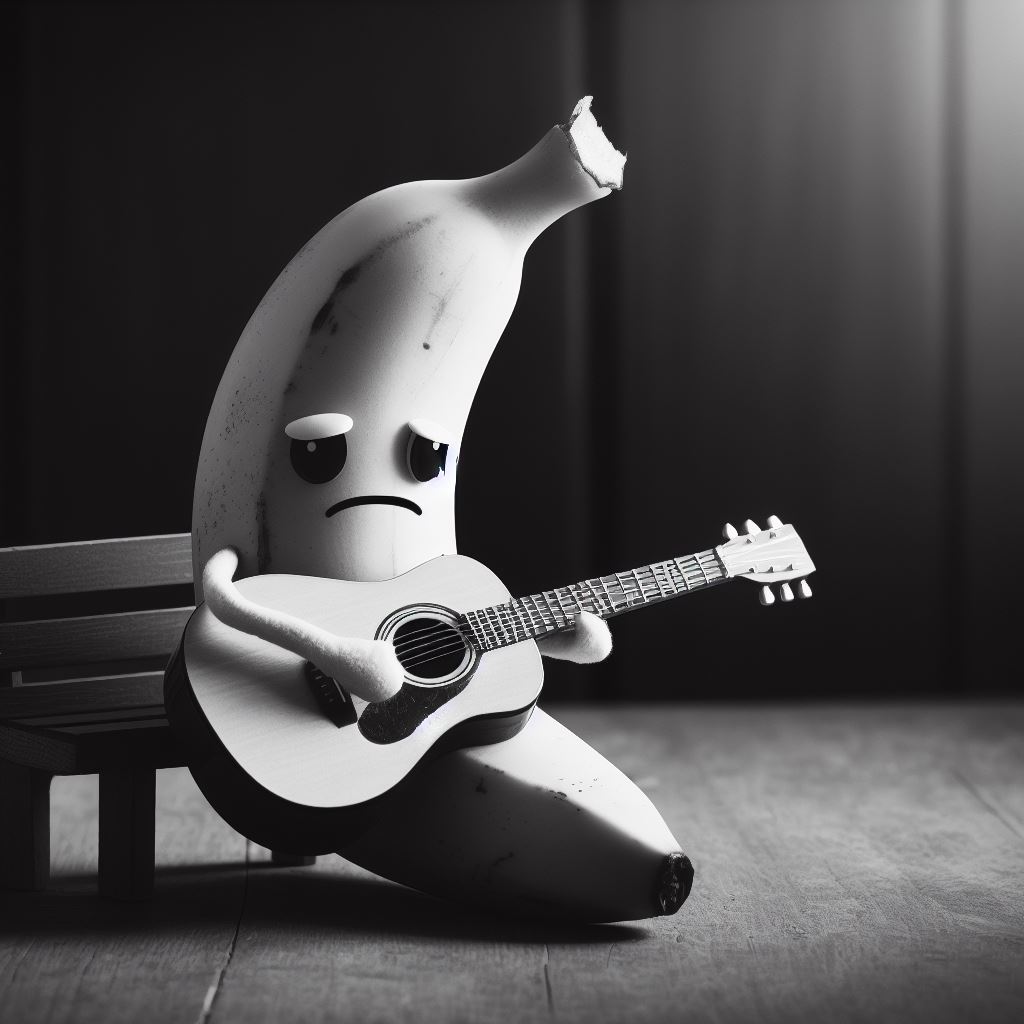 startupleo's tweet image. It's crazy how good Dalle has gotten in the past year. Here's “Photo of a sad banana playing an old guitar”

a year ago:                                 today: