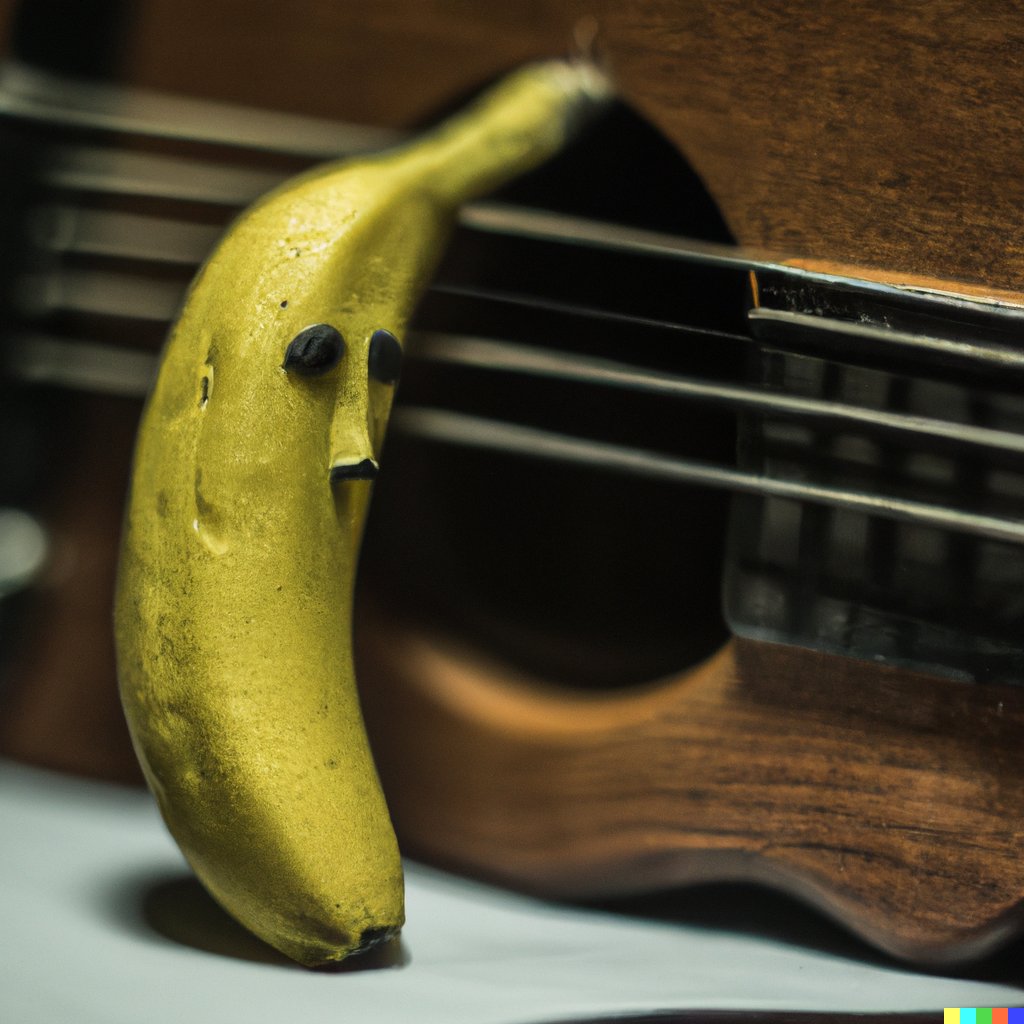 startupleo's tweet image. It's crazy how good Dalle has gotten in the past year. Here's “Photo of a sad banana playing an old guitar”

a year ago:                                 today: