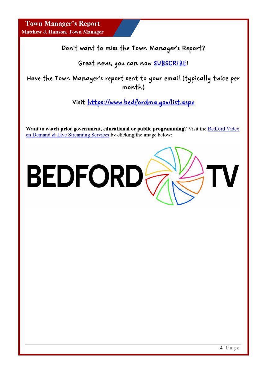 📷The new  Manager's Report is now available! bit.ly/3ZThdi1 <a href="/TownofBedfordMA/">Bedford MA</a>