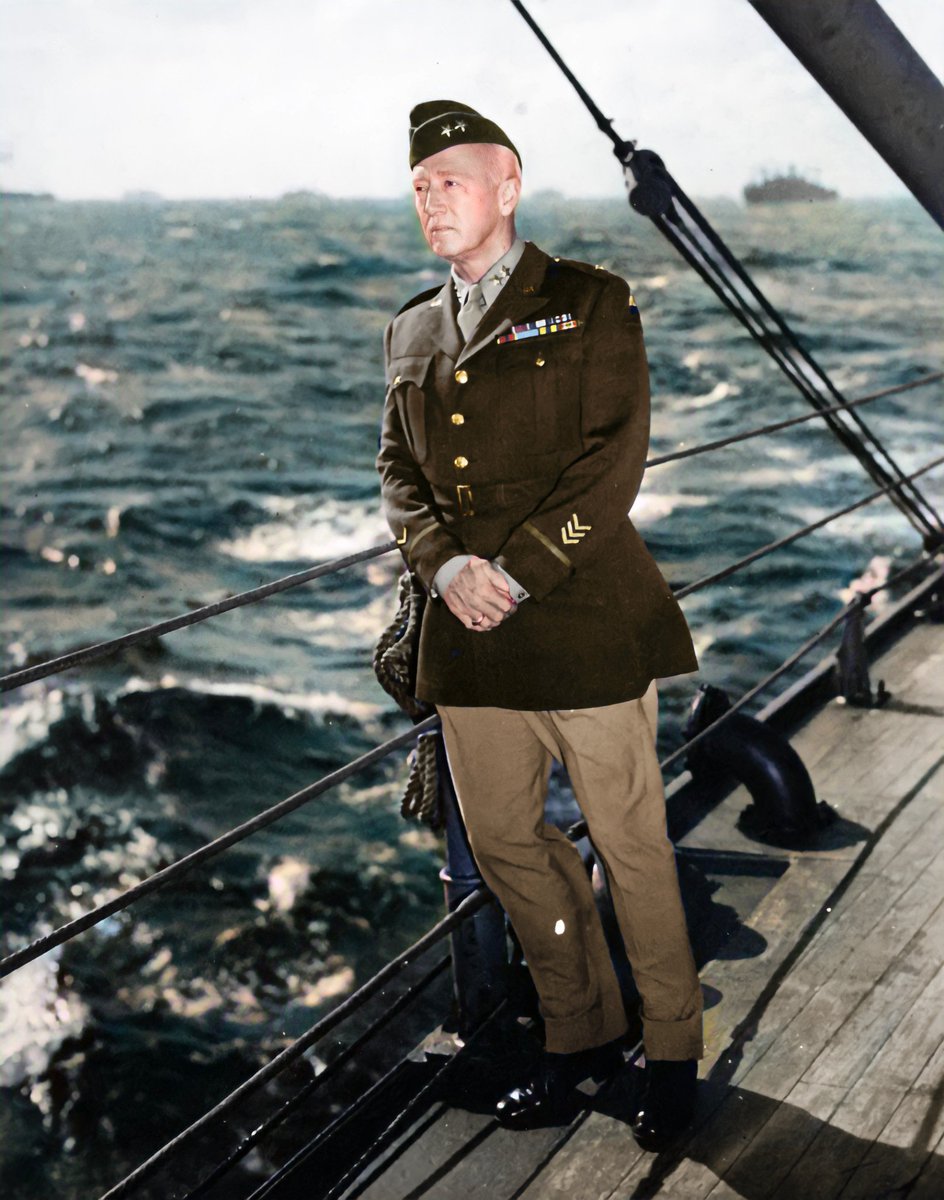 General Patton aboard Northampton-class cruiser USS Augusta (CA-31) before Operation Torch (invasion of French North Africa), 1942. #History #WWII