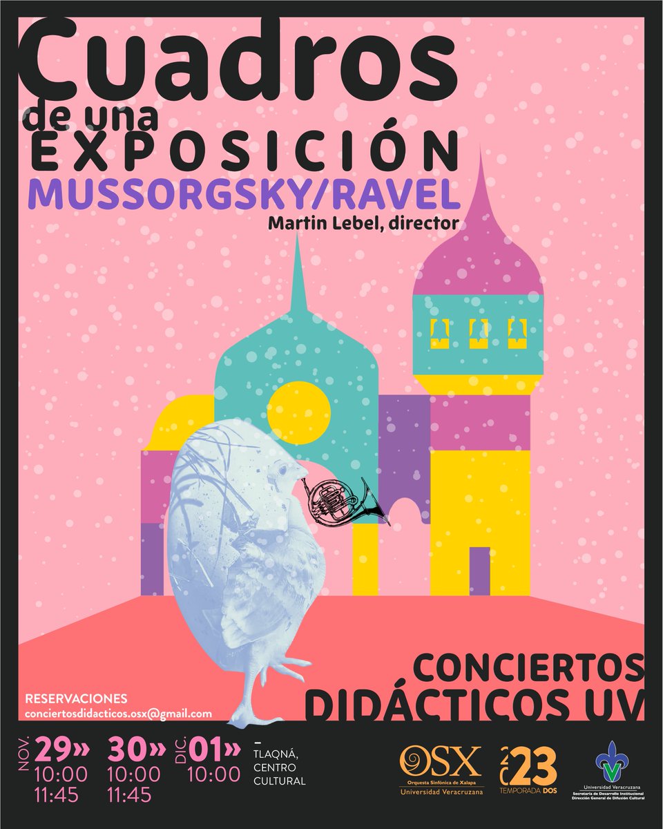 OSXUV's tweet photo. 🚨¡ATENCIÓN COMUNIDAD UV Y ESCUELAS EN GENERAL!🚨
Vuelven los Conciertos Didácticos UV a #TuOSX👩🎓
🎨Mussorgsky/Ravel: Cuadros de una Exposición🎼
(Entrada GRATUITA CON RESERVACIÓN)
📌Para registrar un grupo/escuela enviar correo a:
📩conciertosdidacticos.osx@gmail.com📩 https://t.co/syetgwkSW4