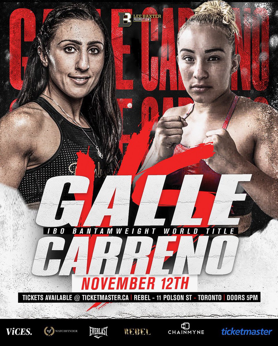 Lee Baxter Promotions is proud to announce our next event taking place at REBEL Entertainment Complex, in Toronto, on Sunday November 12. Amanda Galle will be headlining the event as she takes on Niorkis Carreno for the vacant IBO World Bantamweight Title. 👊🥊
