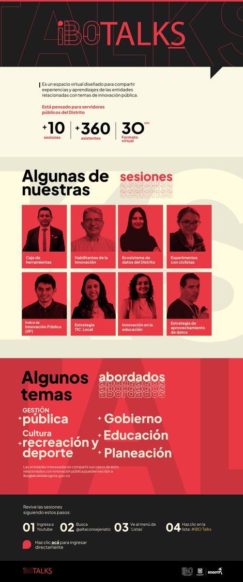 ConsejeriaTIC's tweet photo. Nuestros #iBOTalks son ventanas hacia el conocimiento, buenas prácticas y lecciones aprendidas de expertos de entidades distritales en procesos de innovación pública. Si te perdiste alguna de las sesiones, puedes revivirlas aquí y aprender de los mejores👉🏼https://t.co/BDxoSX8DfK https://t.co/4wz8rWd0gY