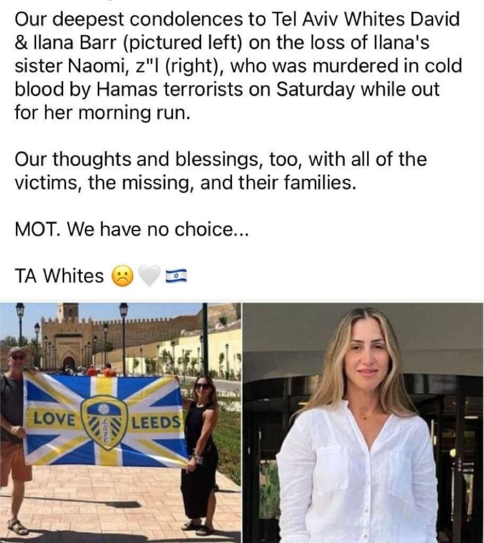 Murdered by Hamas while jogging.

May her memory be a blessing 
Baruch dayan ha-emet
ברוך דין האמת

#LUFC #Israel 🏴󠁧󠁢󠁥󠁮󠁧󠁿 🇮🇱💙💛🤍
