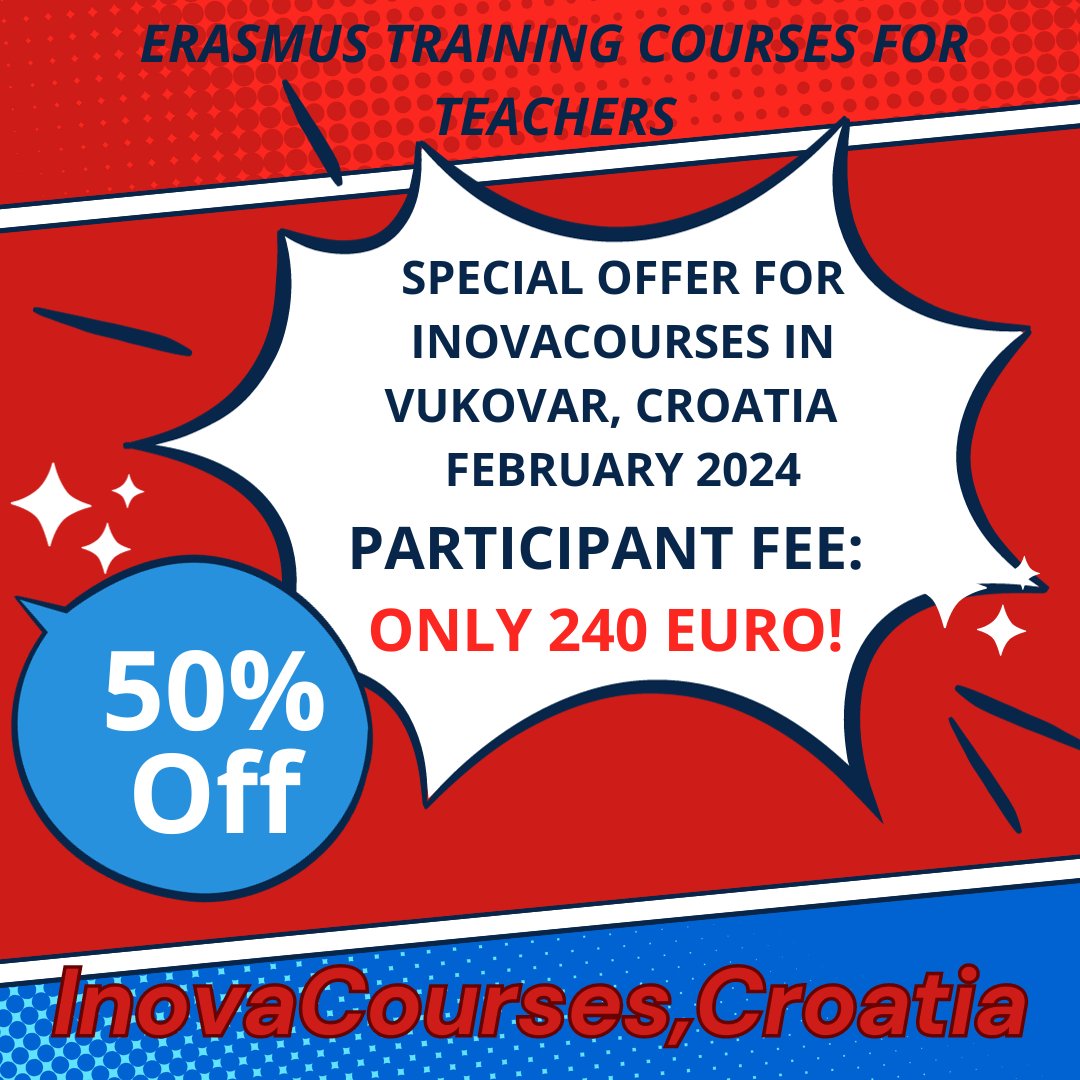 📷 EXCLUSIVE OFFER: 50% OFF ON ALL INOVACOURSES IN FEBRUARY 2024! 📷
Location: Vukovar, Croatia
Date: 18.2.2024.-23.2.2024.
Participant fee: 240 euro
inovacourses.eu
#Erasmus #ErasmusDays #Vukovar #Croatia