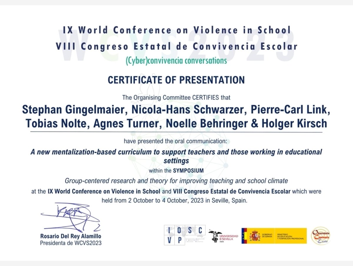 Prof_Link's tweet image. International Networking - Mentalizing in Spain 🇪🇸 
@movetia_ch @hfh_edu @uni_klagenfurt @ucl
#MentEd #Mentalisieren #Movetia