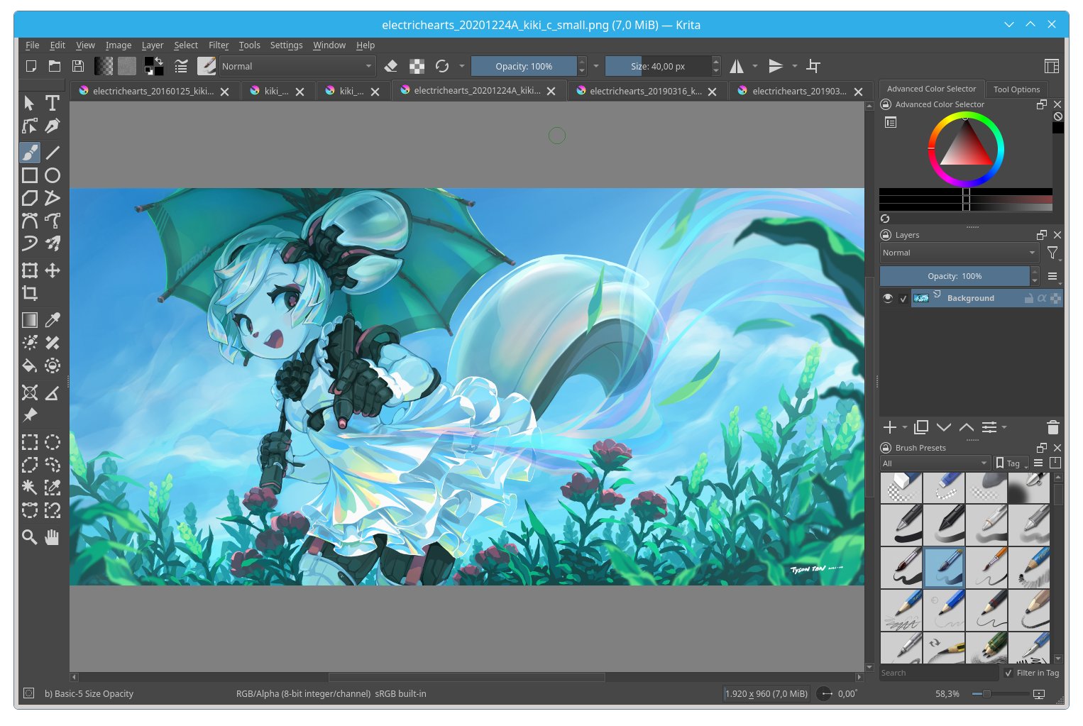 Krita's Fill tool: fill outlines and selections 