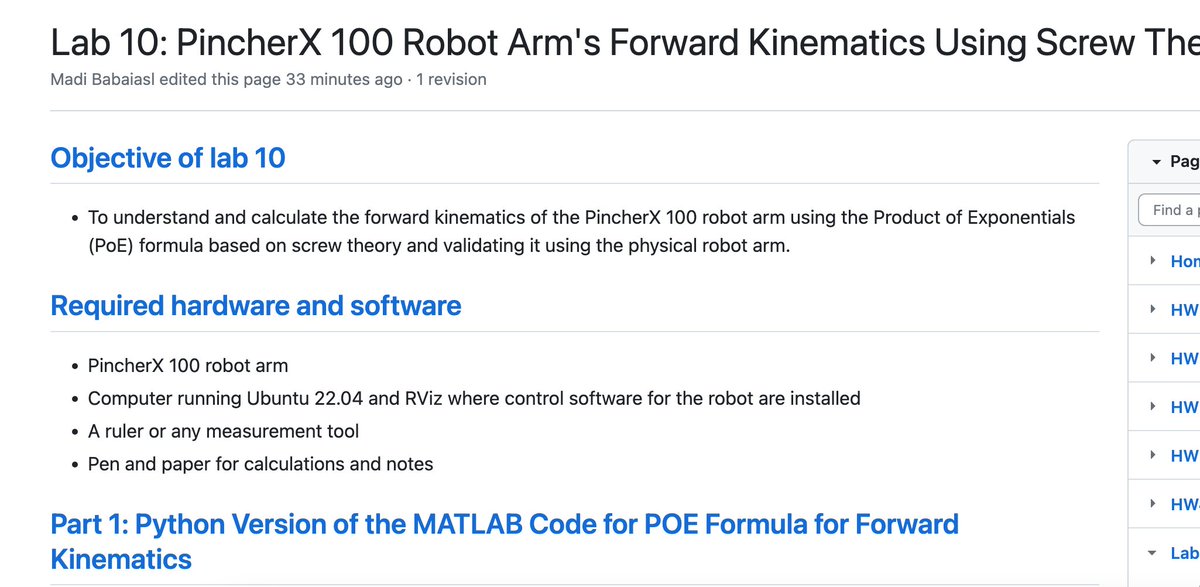 madibabaiasl's tweet image. Lesson 7, Lab 10 and HW 5 are updated in the Modern Robotics I's wiki that I am currently teaching at Saint Louis University (SLU).
github.com/madibabaiasl/m…
#modernrobotics #saintlouisuniversity #slu #robotics #forwardkinematics #screwtheory