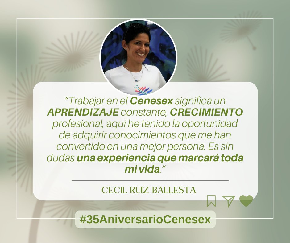 #35AniversarioCenesex 
Nuestra especialista Cecil Ruiz Ballesta es una parte importante del #Team #Cenesex

#CenesexEduca