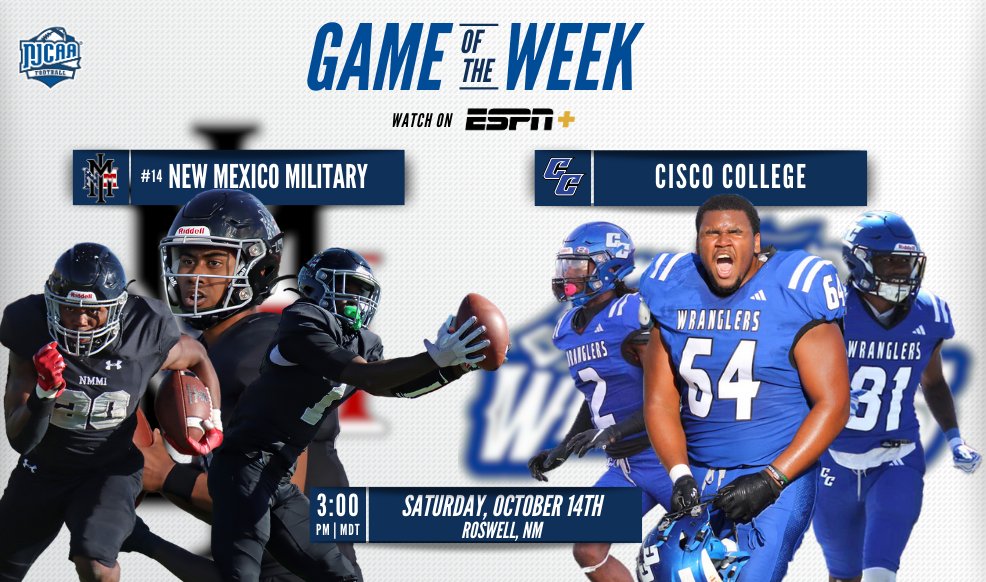 𝑺𝑶𝑼𝑻𝑯𝑾𝑬𝑺𝑻 𝑺𝑯𝑶𝑾𝑫𝑶𝑾𝑵🤠🏈

With no clear front runner in the Wild West of the SWJCFC, <a href="/NMMIAthletics/">NMMI Athletics</a> and <a href="/CiscoCollegeFB/">Cisco College Football</a> square off while working towards a conference title🏆

📅: Saturday, October 4th
⏰: 3:00pm MT
📍: Roswell, NM
📺: <a href="/ESPNPlus/">ESPN+</a>