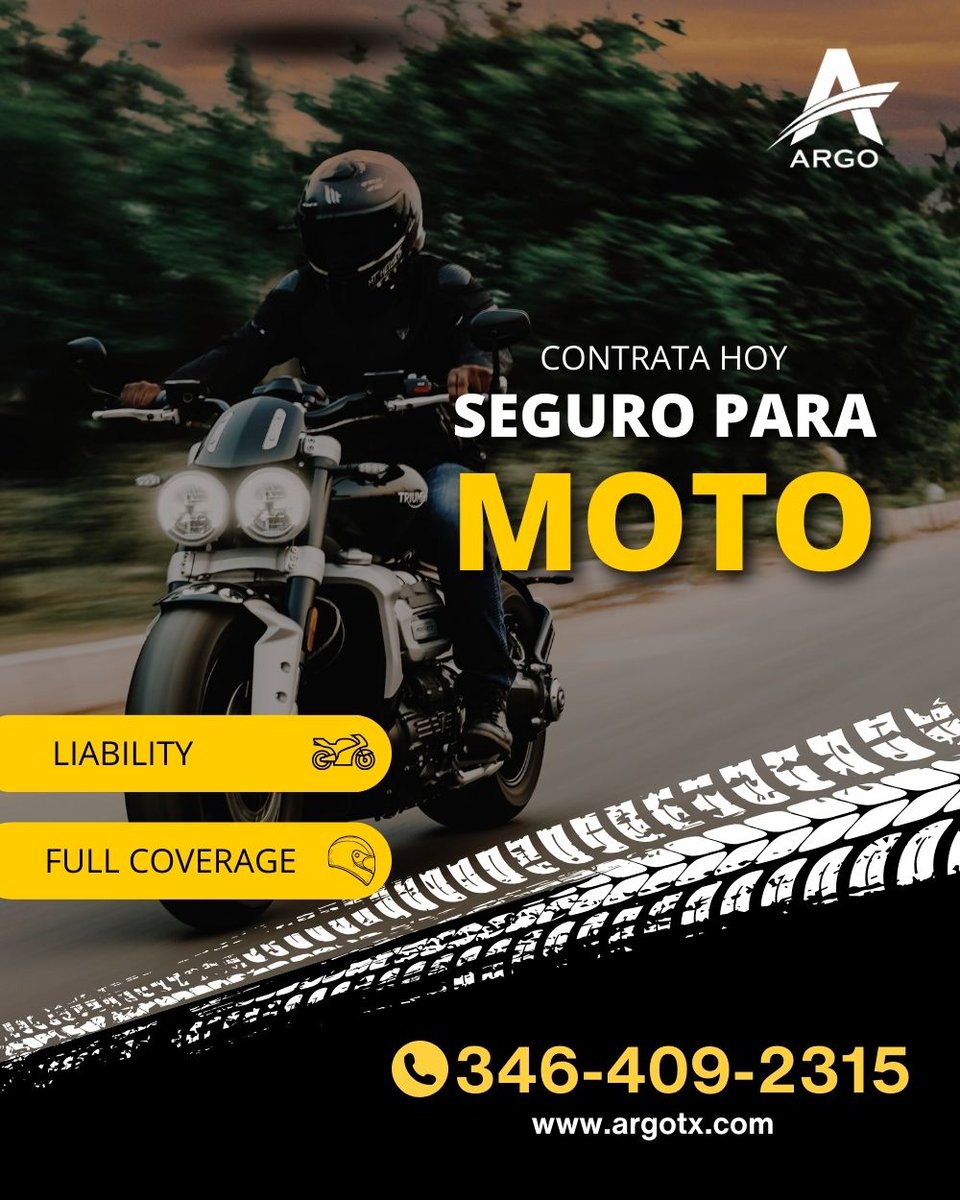 ArgoTexas's tweet photo. Buscas asegurar tu moto? 

Cotiza hoy seguro para moto con Argo Texas y encuentra el mejor precio! 

 Llamanos! 
(346) 409-2315 https://t.co/LwETgx5Kzt