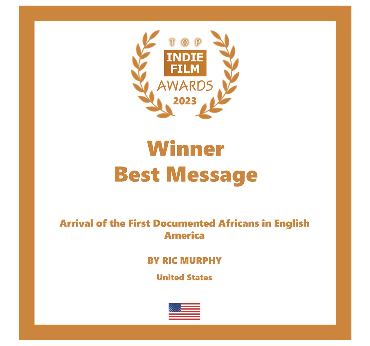 1stafricans's tweet photo. "Arrival of the First Documented Africans in English America," an award-winning film by Ric Murphy, won two awards from the Top Indie Film Awards! 

Purchase the film now at https://t.co/fJSj9WUvr9

#DefendBlackHistory #FirstAfricans #JuneteenthCommission #BlackHistory https://t.co/xAcYhwjYLA