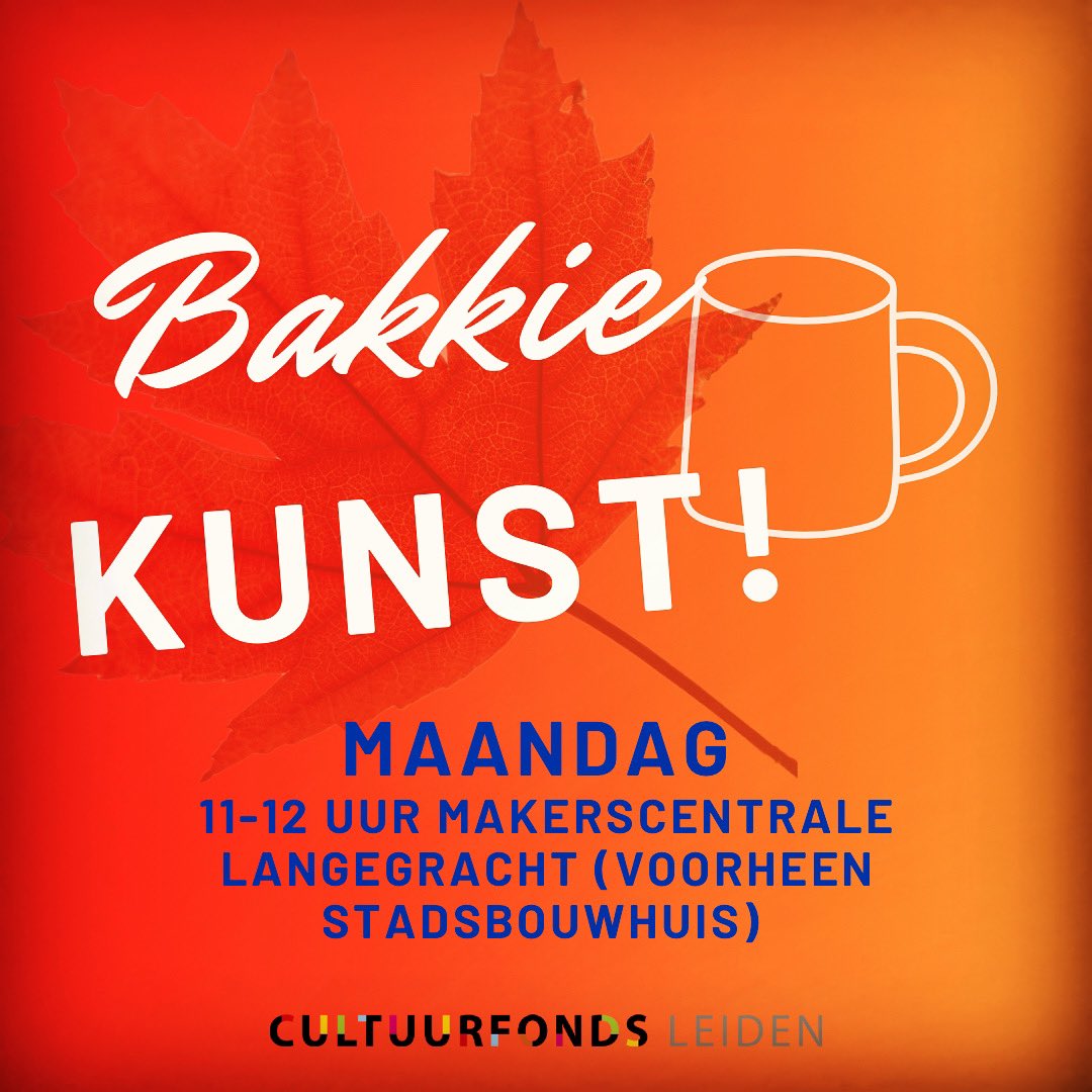 Maandag is er weer Bakkie Kunst: jouw kans om laagdrempelig binnen te lopen en koffie te drinken met de cultuurmakelaar om je vragen te stellen of gewoon voor de gezelli☺️!