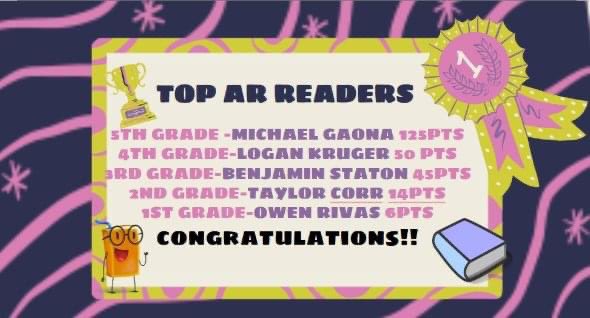 Our Zellwood Eagles are reading rock stars! Check out our Top AR Readers this month and help us reach our #ReadAroundtheCity goal by logging your minutes in Beanstack. Family and friends can help by logging their minutes, too! Go to: re-imaginecommunities.org. #readersareleaders