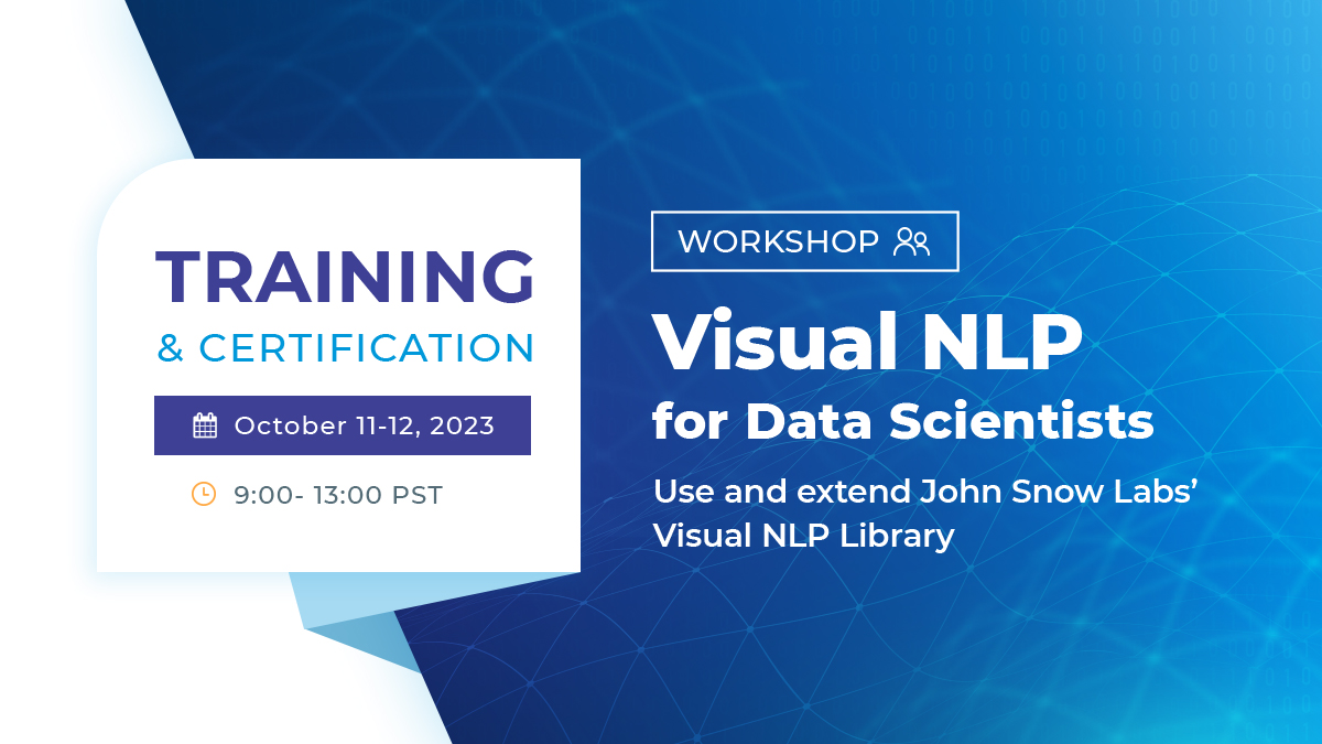 JohnSnowLabs's tweet image. Don't miss the opportunity to enroll in the Visual NLP for Data Scientists training and certification on October 13, 2023 – 9:00 to 13:00 PST
Learn more: hubs.li/Q024HNML0  
#DataAnnotationProjects #SparkNLP #HealthcareNLP #VisualNLP #BusinessLeaders #TrainingSessions