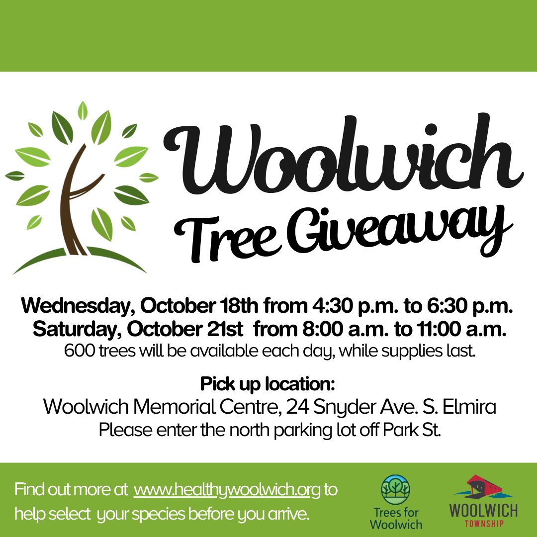 Woolwichupdates's tweet image. Woolwich Tree Giveaway
▶️Wednesday, October 18th - 4:30 pm to 6:30 pm or until supplies last
▶️Saturday, October 21st – 8 am to 11 am or until supplies last
For more information, visit: healthywoolwich.org/news/woolwich-…