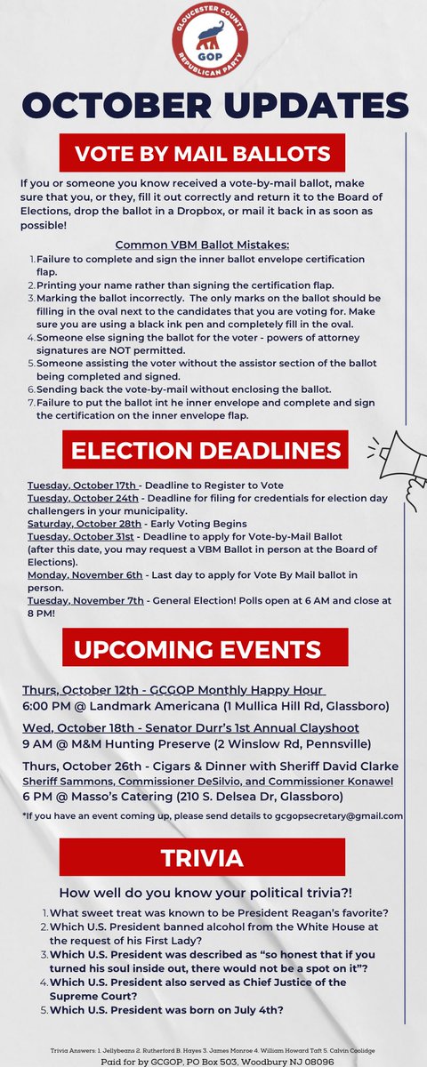 OCTOBER UPDATES! #GCGOP #ElectionDeadlines #UpcomingEvents