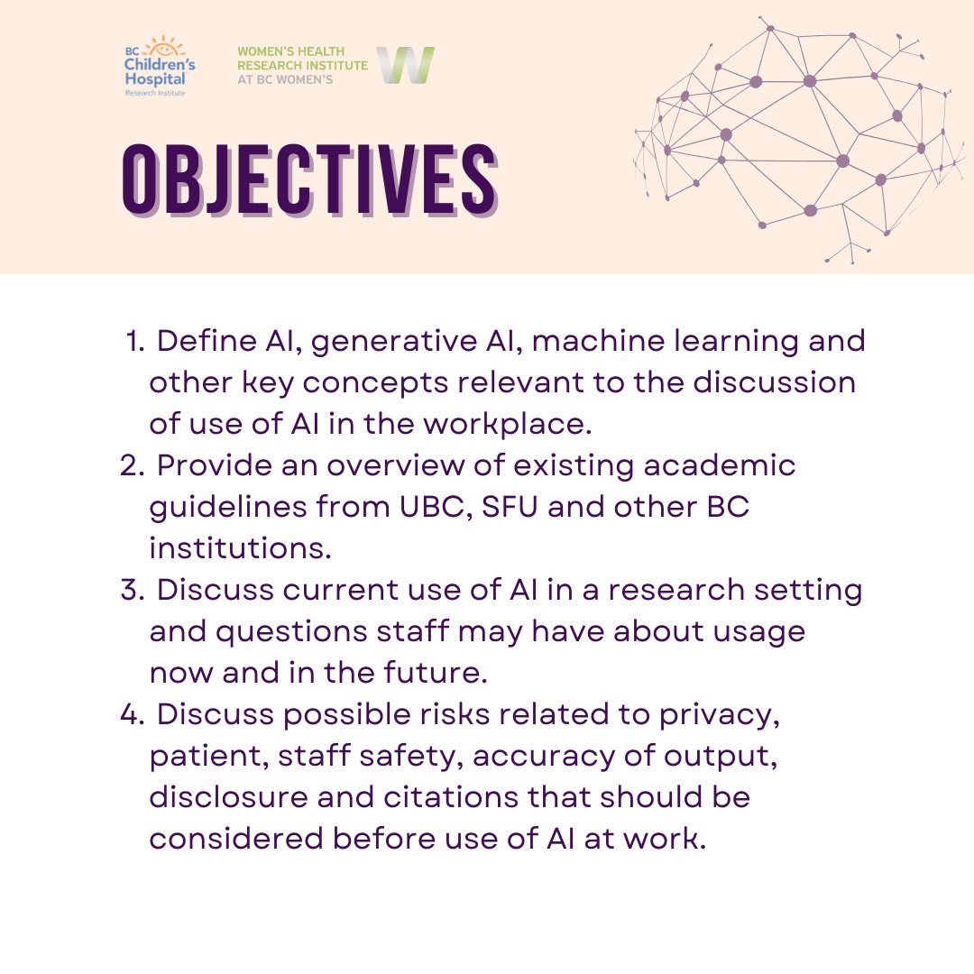 Join Dr. Beth Payne, Dr. Holly Longstaff, and facilitator Nicole Prestley for a presentation and discussion on AI in a research setting. Don't miss this opportunity to explore AI key concepts, academic guidelines, current usage, and potential risks. whri.org/news-events/wh…