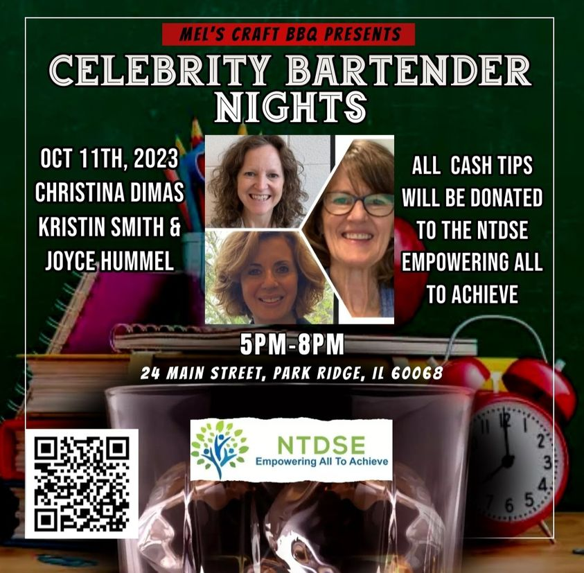 NTDSE's tweet photo. NTDSE staff will be working at MEL'S BBQ in Park Ridge on Wednesday, Oct. 11, 2023, to raise money for our district! Stop in and support those individuals (Mary Chapman, Christina Dimas, Joyce Hummel, Jennifer Londberg, Marie Sheedy, and Kristin Smith). #NTDSEmpowers https://t.co/8vJBrD1ZzX