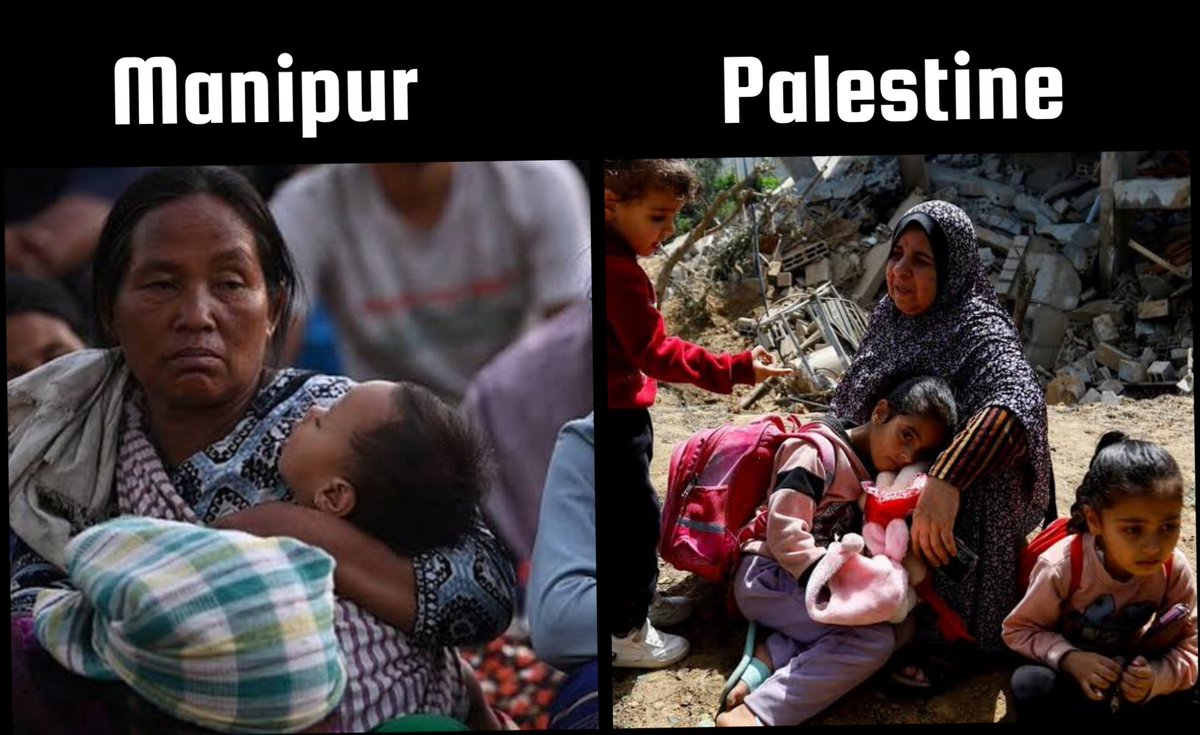 Two Country 

But what a strange similarity.
#HumanRights Violations are Rampant in Both Countries.

Strangely, PM #Modi is silent on HumanRights violations in #Manipur.
And supporting a Country that Violates HumanRights.

#ManipurCrisis #ManipurIsBurning #PalestineUnderAttack