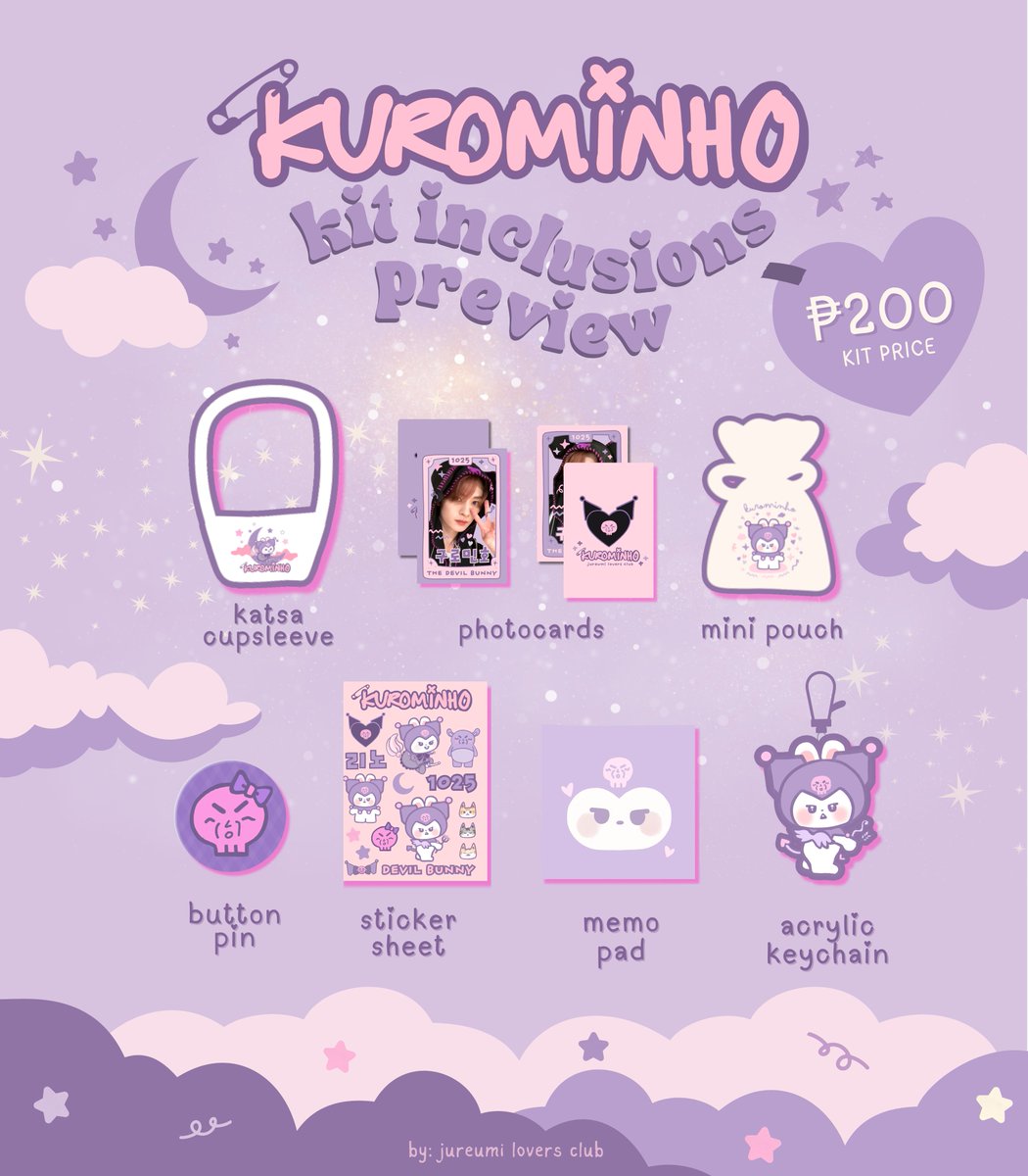jureumilovers's tweet photo. ⊹˚₊ (ᓀ ‸ ᓂ) ₊˚⊹ 

🩷 KIT PREVIEW & GIVEAWAY EVENT 🎉

Hi STAY! ❣️ We are happy to share the preview of the kit inclusions for our 🌙 kurominho cse 😈🐰

Registration is still open! ☁️
╰┈➤ https://t.co/kE4xIoI9P3 

Get the chance to grab these cuties for free by following the mechanics below:

1) Follow @jureumilovers ✨
2) Like and retweet this post ➷

➸ three (3) winners will receive one (1) kurominho kit each
➸ shipping to the ph only
➸ winners will be announced on October 25, 2023

Feel free to tag your bestays and invite them to the event ୧(•ᴗ•)(•ᴗ•)୨ ~ Celebrate Lee Know Day with us! See you at Chingu Dachi Cafe+! 🫶

#KurominhoDay #StrayKids #LeeKnow 
#cupsleeveph #cseph