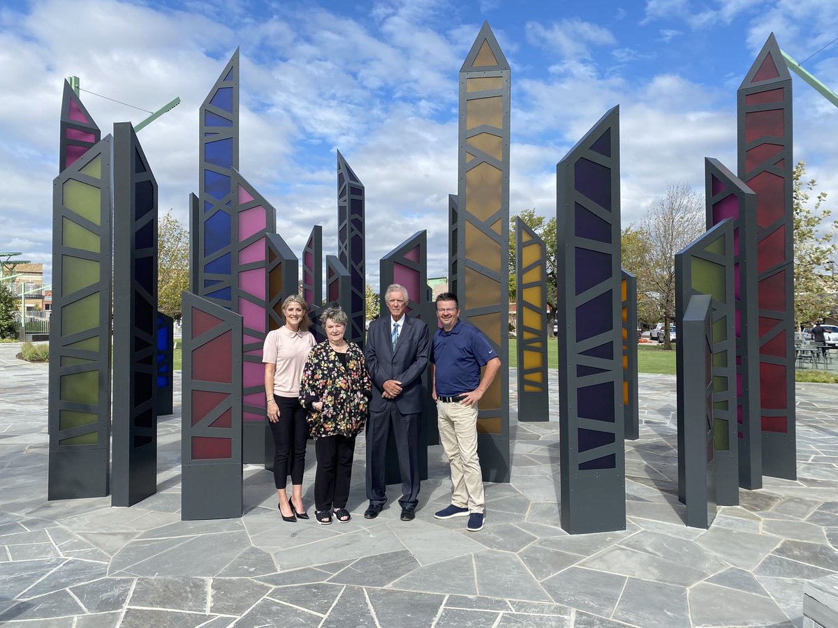 This 📸 is definitely worth 1,000 words. On the right is Mayor Scott LeMay who will dedicate Garland’s new Downtown Square this Saturday. Next to him is Mayor Charles Clack who dedicated the last majorly renovated Square in 1978. Behind them is our beautiful new gateway feature.