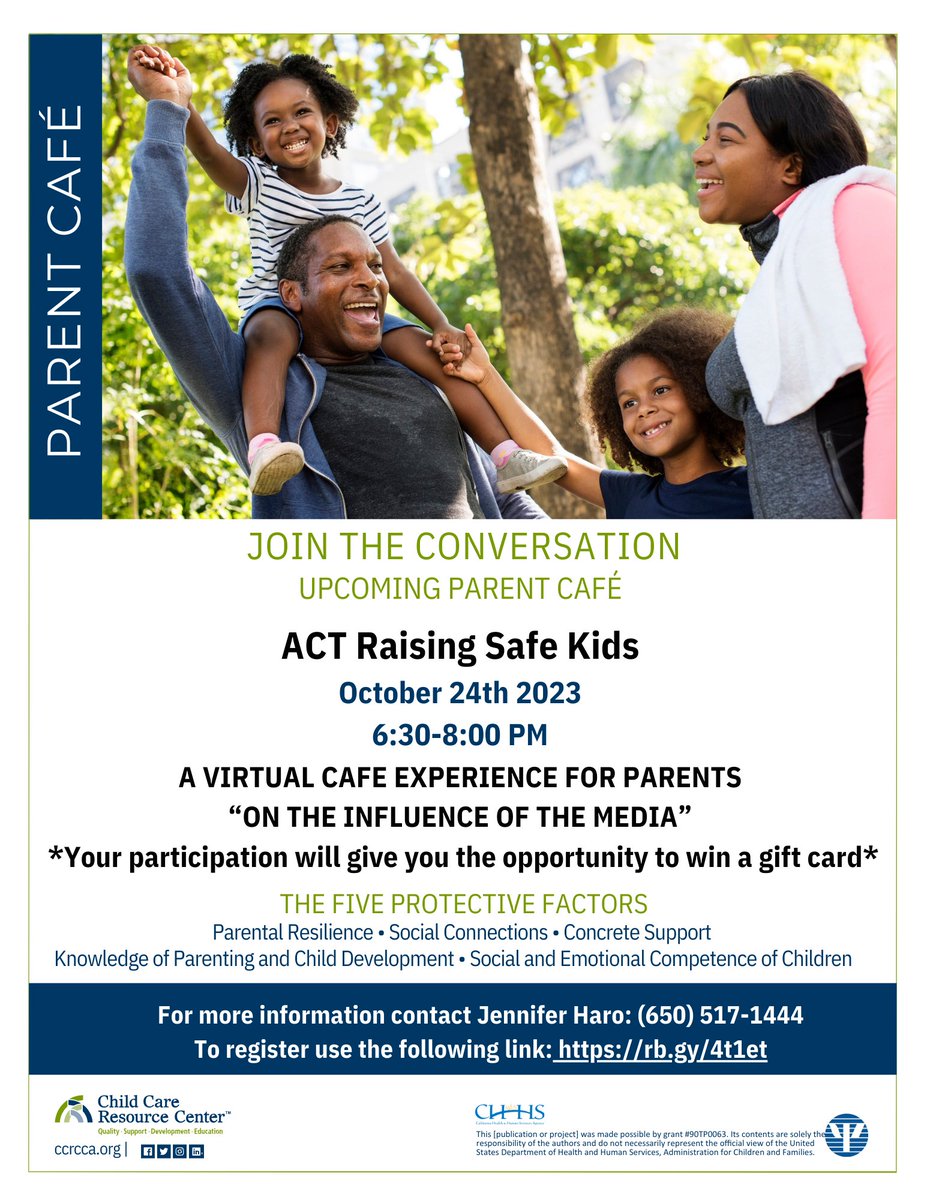 4Cs San Mateo County (@4cssmc) on Twitter photo Join us for a virtual Parent Cafe experience about parent advocacy (English).
When: October 24th, 2023
Time: 6:00 PM – 7:30 PM
Where: Online via Zoom
Cost: Free
Register using this link: rb.gy/4t1et
For more information email jharo@sanmateo4cs.org. Join us for a virtual Parent Cafe experience about parent advocacy (English).
When: October 24th, 2023
Time: 6:00 PM – 7:30 PM
Where: Online via Zoom
Cost: Free
Register using this link: rb.gy/4t1et
For more information email jharo@sanmateo4cs.org.