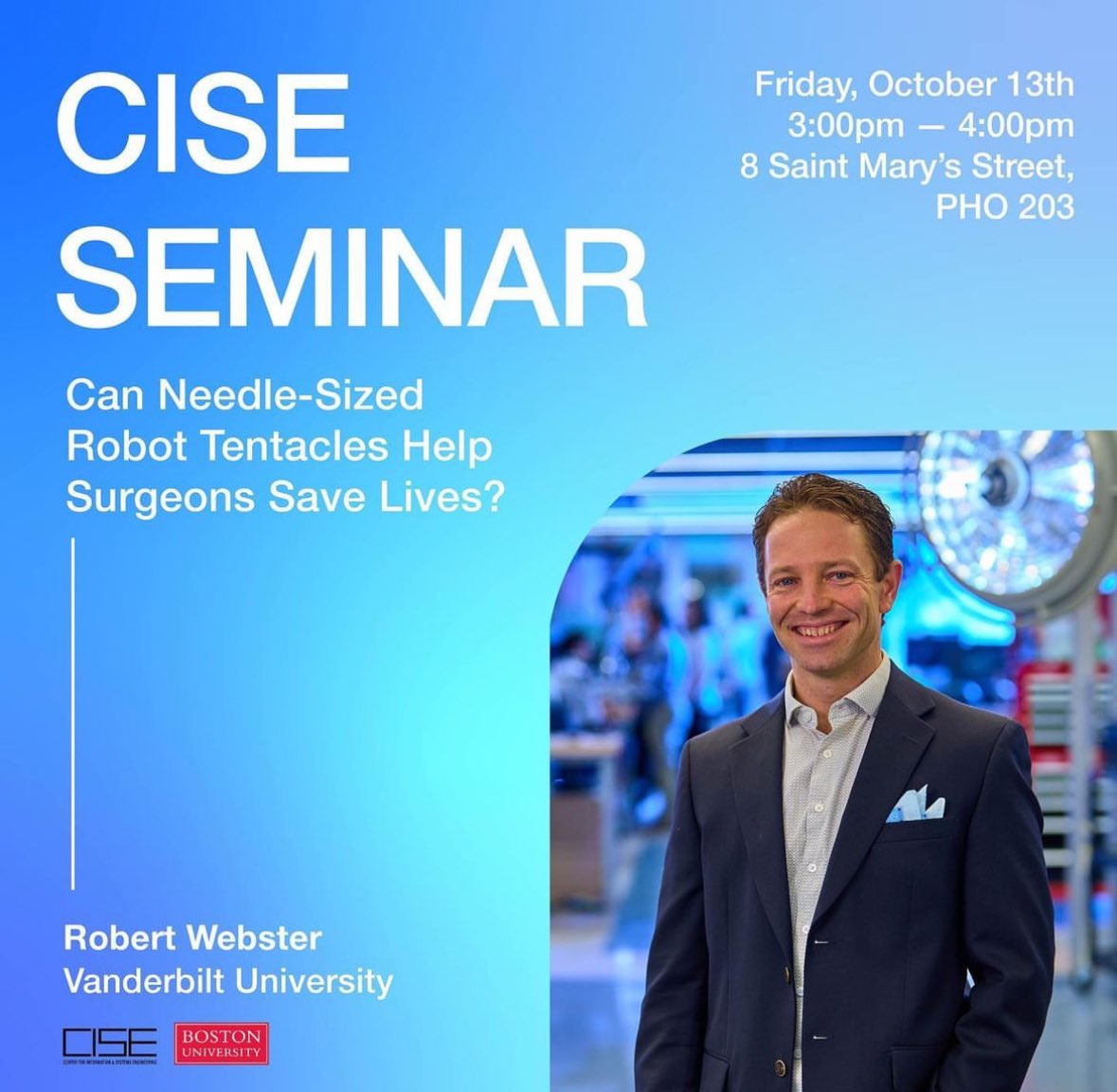 ProfSheilaRusso's tweet image. Join us for an exciting @CISE_BU seminar this Friday!

#medicalrobotics #surgicalrobotics #softrobotics