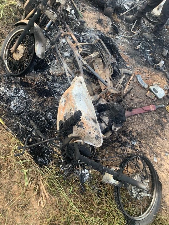 Aftermath of a NAF airstrike that wiped out 100 terrorists in Zamfara state. The terrorists were on the move on their motorbikes when they were hit.
