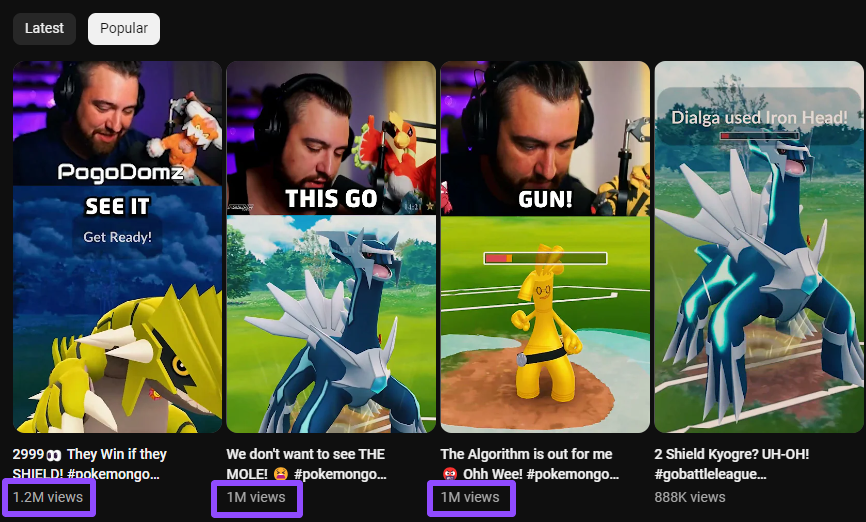 Past weeks have been crazy with a few new work adventures outside of Pokemon Go, but still trying to stay consistent with the short game. Estatic to see 3 videos at 1 Mil views on YouTube, and one more coming close! I'll keep suggesting creators to explore TIktok and Youtube! The