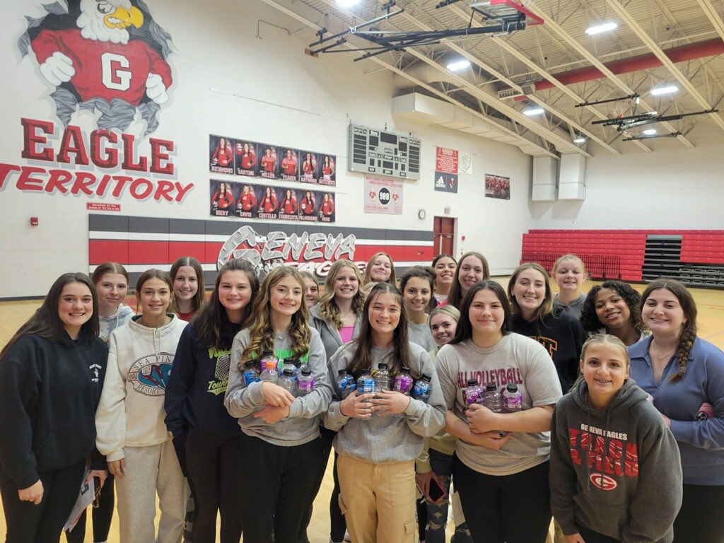 Geneva Volleyball team raised $1014.25 this year for their Volley for a Cause! Money raised this year is for Suicide and Prevention-998!
Every year this program picks a project to raise money for!  What an outstanding group of young ladies! Show your Eagle Pride!