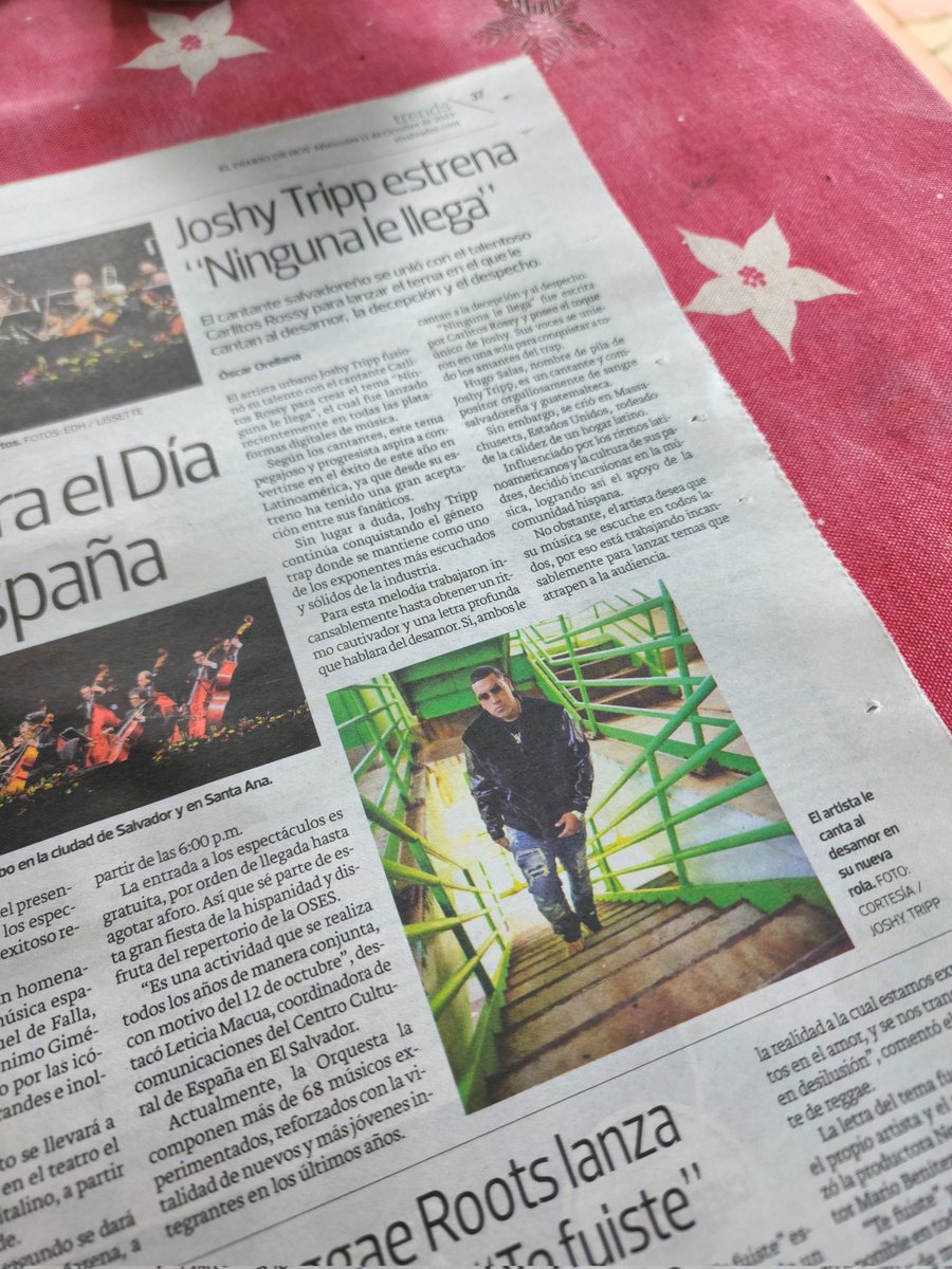 Nota 📰🗞🇸🇻

El artista <a href="/JoshyTripp/">Joshy Tripp</a> presentó su tema "Ninguna Le Llega" muchas gracias a <a href="/elsalvadorcom/">elsalvador.com</a> por excelente nota/ <a href="/RaulCastanaza/">Raúl Castañaza</a> <a href="/olgasolano15/">Olga Solano 🇸🇻👽💜</a> <a href="/MANUELMENA_SV/">MENA.</a> <a href="/vivalamusica18/">Ser feliz y ya</a> @BerlySica_ <a href="/ElFiesta_es/">ElFiesta.es</a> <a href="/BAJOMUNDO1/">REYES DEL BAJO MUNDO</a> <a href="/er1ckdj/">Er1ck®</a> <a href="/lanotalminuto/">La Nota</a> <a href="/rumores_gt/">Rumores Gt</a> <a href="/Lisettez_/">Lisettezofficial</a> <a href="/nancylugt/">Nancylugt</a>