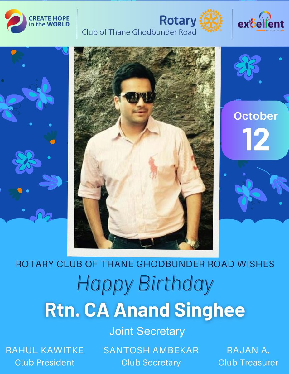 🎉 Happy Birthday to our amazing Joint Secretary, Rtn. Anand Singhee! 🎂

#HappyBirthday #RotaryClub #Celebration  #rotary #ghodbunderroad #thane #ghodbunder #rotaryinternational #rotaryclub #district3142 #leaders #rotaryindia #excelletrotary #excellent #wearepeopleofaction