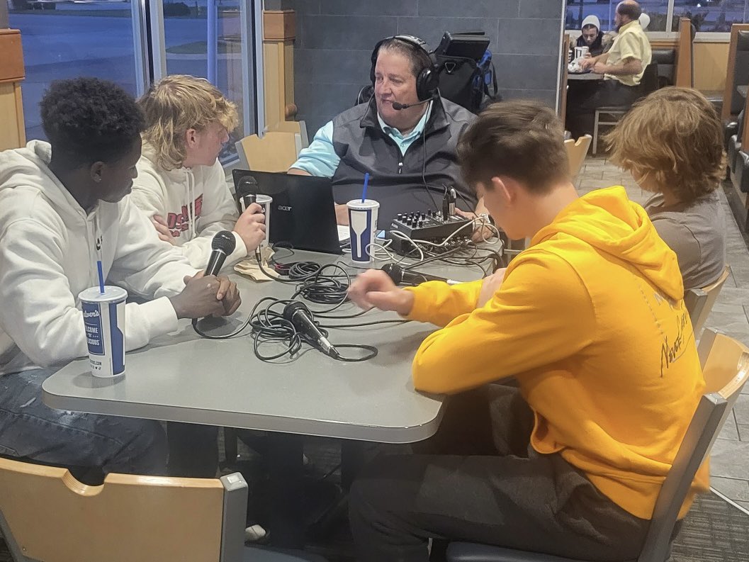 Good Show Tonight!  The “Huddle” from <a href="/culvers/">Culver's Restaurants</a> in Goshen. Coaches and Players from Goshen and Fairfield. 
Gabe Janesse &amp; Anthony Longstreet from GHS;  Brooks Custer &amp; Blake Metzler of FHS. 
<a href="/FHSFalconFB/">Fairfield Falcon Football</a> @GoshenRedHawks <a href="/GoshenSchools/">Goshen Schools</a> <a href="/FHSPr1de/">Fairfield Jr-Sr High School</a>