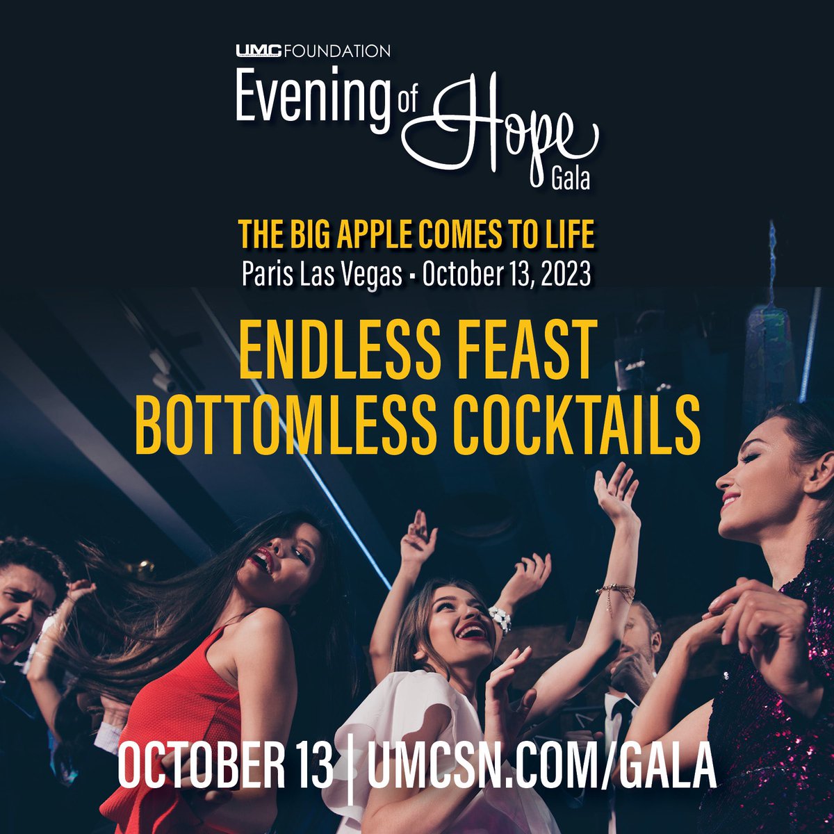 UMCSNFoundation's tweet photo. It all happens on Friday! Join us as the Big Apple comes to life in Las Vegas during the UMC Foundation’s Evening of Hope Gala, featuring world-class entertainment, an endless feast from celebrity chefs and bottomless signature cocktails! 

Tickets: https://t.co/SnnWRS7gmv https://t.co/EoLd9VXWAD