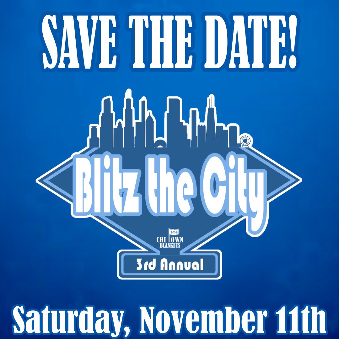 ChiTownBlankets's tweet photo. ❄️ Mark your calendars!❄️ Our third annual Blitz The City event will be Saturday, November 11th. Looking to donate or even participate? DM us!
Each year, we move closer to our goal to #ZeroOutCold in Chicago and we can’t wait to do it again this year! https://t.co/JSL45qcJiu