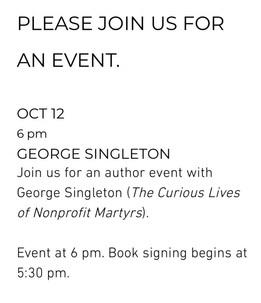 George Singleton will be at an event hosted TOMORROW by Pendleton Bookshop in celebration of his latest book! Read more and reserve a seat through the link here: pendletonbookshop.com/about-8  📖🥳