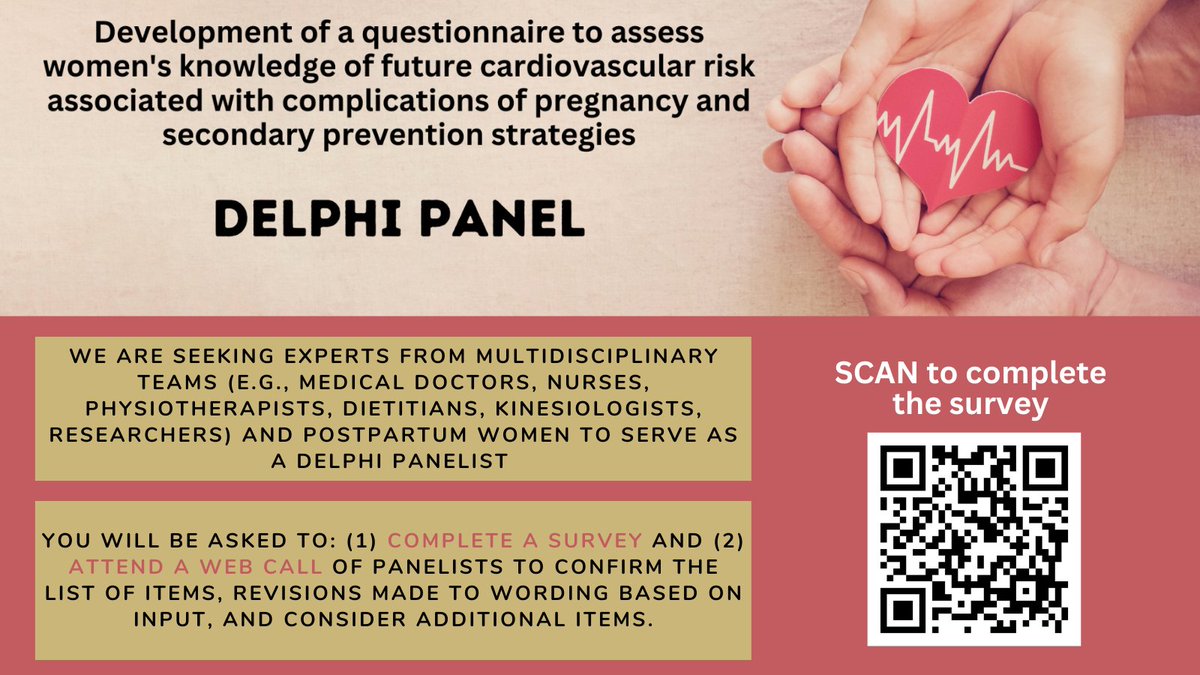 Are you an expert in women’s health or postpartum health? If you answer YES, we invite you to serve as a Delphi panelist to support the development of a questionnaire to assess women's knowledge of future CV risk associated with complications of pregnancy: forms.gle/KfBnigUuZRes1r…