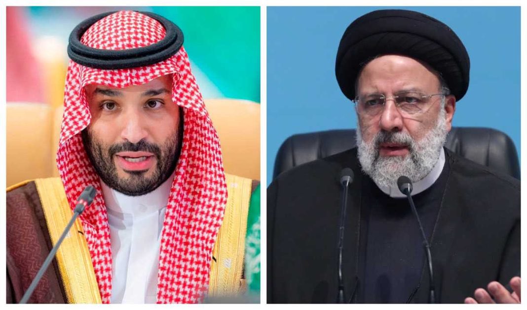 GUnderground_TV's tweet photo. JUST IN⚡️: Iran’s🇮🇷 President Ebrahim Raisi and Saudi🇸🇦 Crown Prince Mohammed bin Salman held their first ever telephone call following the Beijing-brokered peace deal. 

They discussed the need to end the war crimes being committed against Gaza and the unity of Islamic countries in supporting Palestine🇵🇸