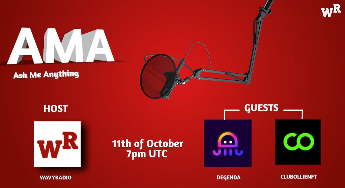 wavyradio_'s tweet photo. 📆 AMA
⏱️ 12th of oct, 2023  7pm UTC

Guests:
@degenda_io 
@clubollienft 

We will be learning more about this project

Don’t miss it

Make sure you turn on your reminders!!!👇🏽 https://t.co/EJeCATKZ9u