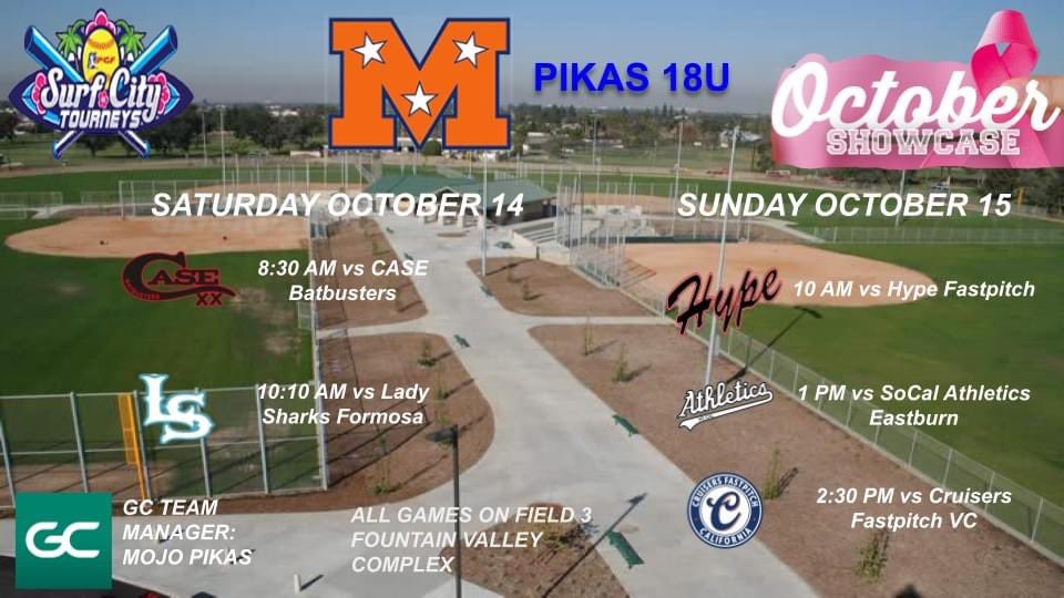 MojoPikas's tweet photo. Heading down to SoCal this weekend!  Make sure to check us out at Fountain Valley Field 3 all weekend! https://t.co/YYBCdJOCPz