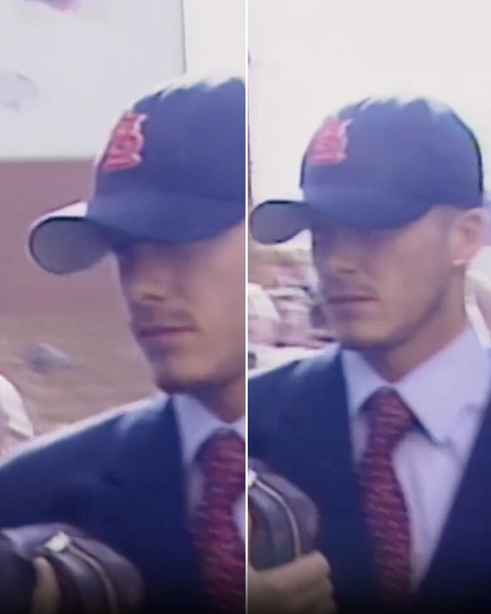 gatewaygrinders's tweet photo. David Beckham refused to take off his Cardinals hat before a game after getting a buzz cut #STLCards https://t.co/AkbRAqg9UU