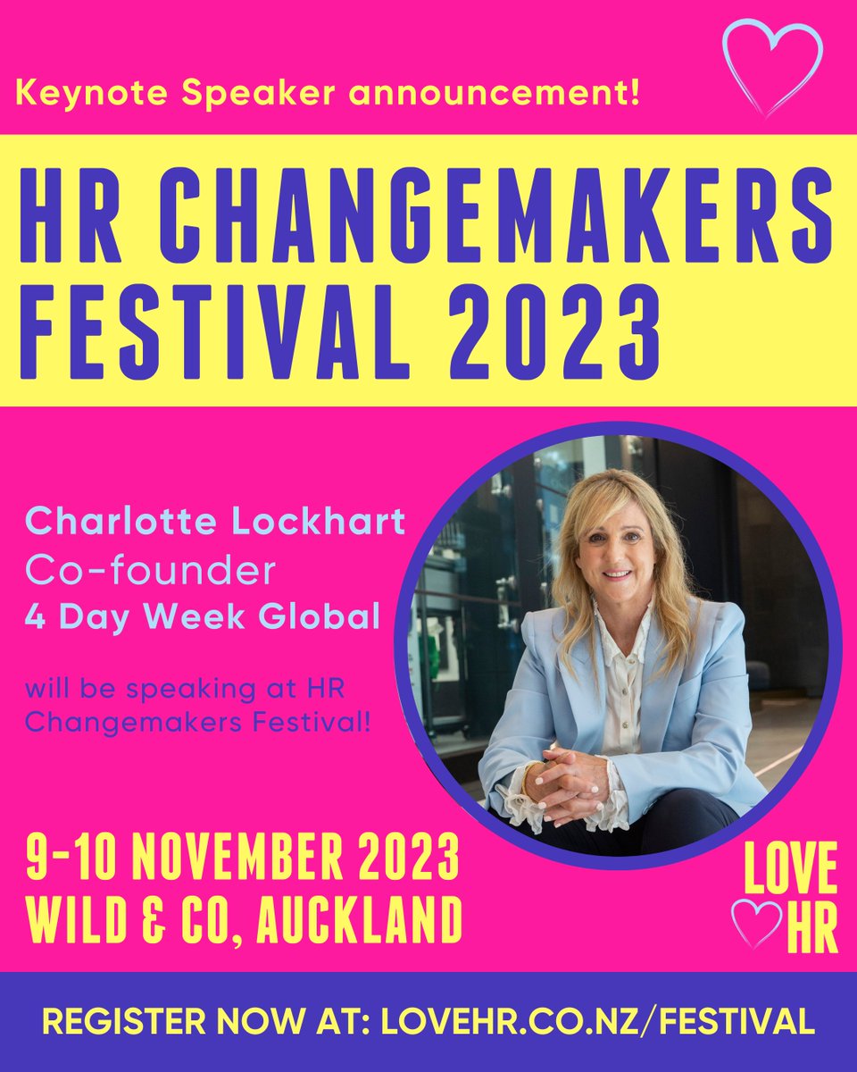 Less than one month to go until the HR Changemakers Festival 2023 hosted by Love HR, and I'm thrilled to be their keynote speaker for the event! Join us to discuss the future of work, and use the code '4DAY' to get 10% off your ticket: lovehr.co.nz/festival