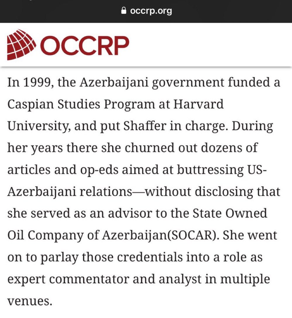 Hey <a href="/Brenda_Shaffer/">Brenda shaffer</a>, when <a href="/VivekGRamaswamy/">Vivek Ramaswamy</a> highlights Azerbaijan’s lobbying in D.C., he talks about people like you who hide their ties with SOCAR. Your analysis, paid for by Aliyev &amp; <a href="/SOCARofficial/">SOCAR</a> (as your business card reveals), lacks credibility and reeks of an anti-Armenian,