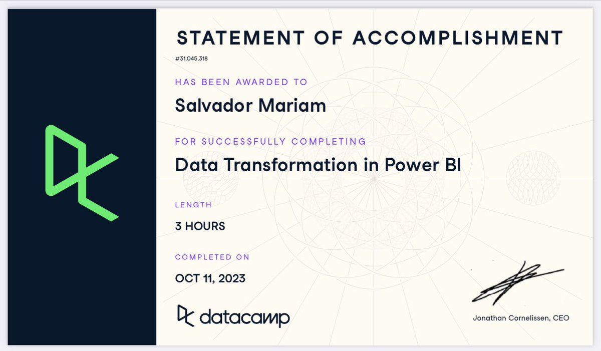 SalvadorMariam6's tweet image. DAY 6: Data transformation in power bi 

I learned a lot about transforming data using Power Query. I learnt how to use Power Query to reshape and aggregate data, and how to pivot and unpivot tables. 

#LearnDataAnalyticswithTina #powerbi