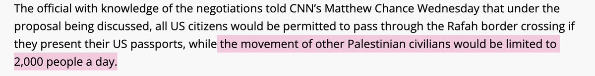 NathanJRobinson's tweet image. Note the proposal is to limit Palestinians exiting Gaza to 2,000 people per day. Therefore in practice this will not "allow civilians to leave Gaza" but rather allow the US and Israel to say the millions remaining in Gaza are not civilians.
