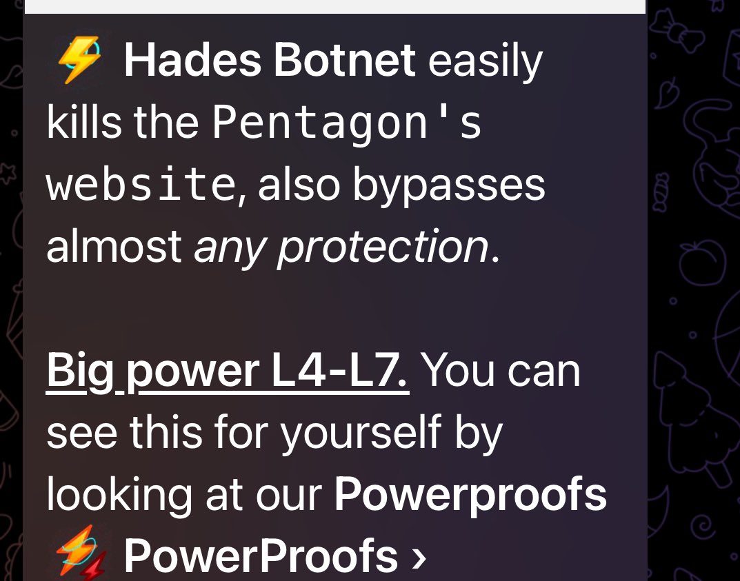 FalconFeedsio's tweet photo. The Russian group Phoenix shared a post from a botnet group named Hades. In the post, the DDoS group claims that they took down the Pentagon’s website.

#cti #DDoS https://t.co/5pwt3m1jCU