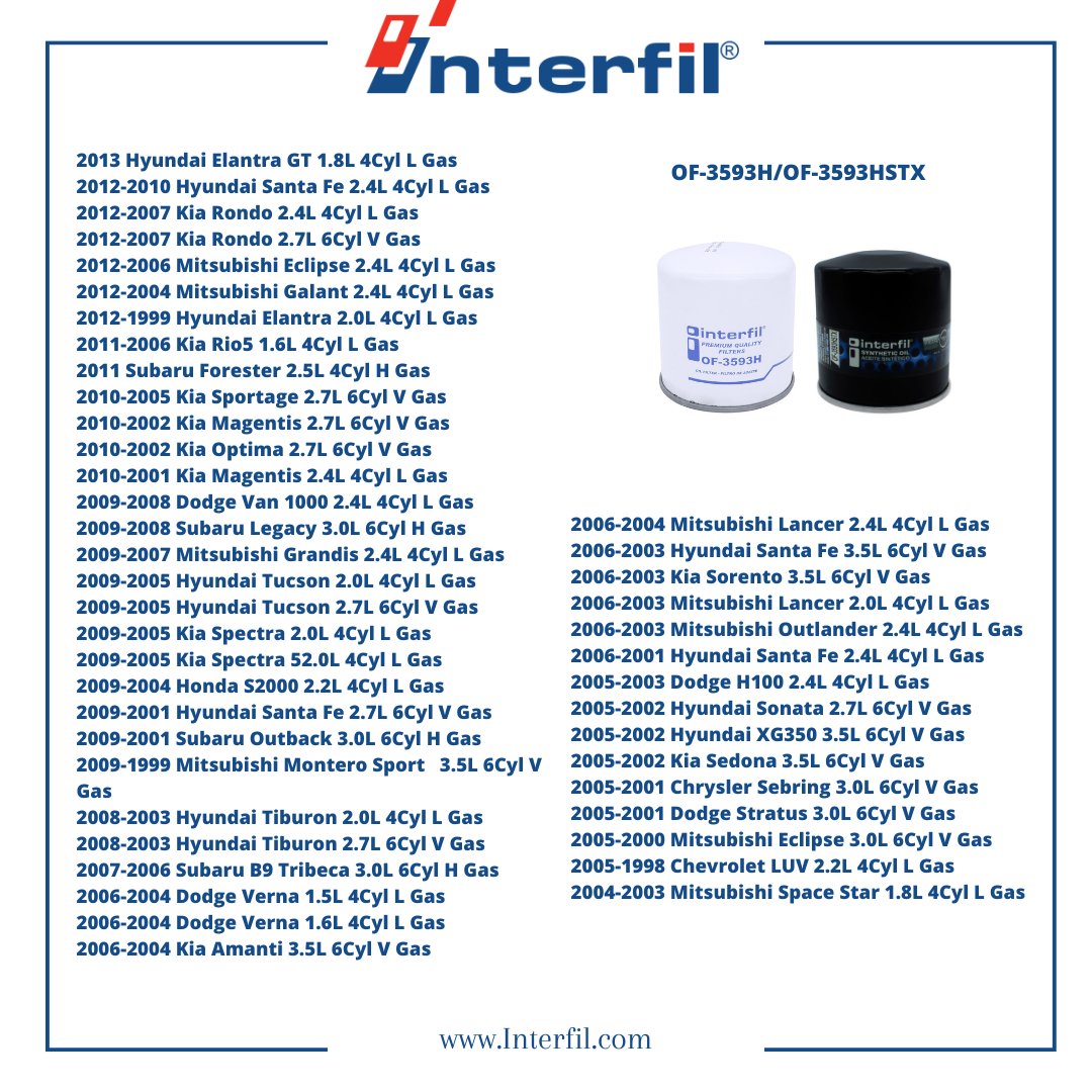 InterfilMexico's tweet photo. Te dejamos la aplicación de nuestro Filtro de aceite OF-3593H/OF-3593HSTX.🚗

Conoce más en:

https://t.co/M5nWoKVu6Z

#FiltrosInterfil https://t.co/AU7k2GN0Er