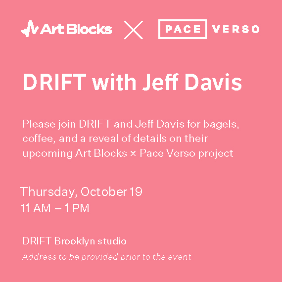 This year I've been working on several collaborations, and I'm honored to announce that one of them is with <a href="/StudioDrift/">DRIFT</a>, artists I've admired for many years. If you're in NYC, please join us Thursday, 10/19 for the reveal of the next <a href="/artblocks_io/">Art Blocks</a> x <a href="/PaceGallery/">Pace Gallery</a> project. Space