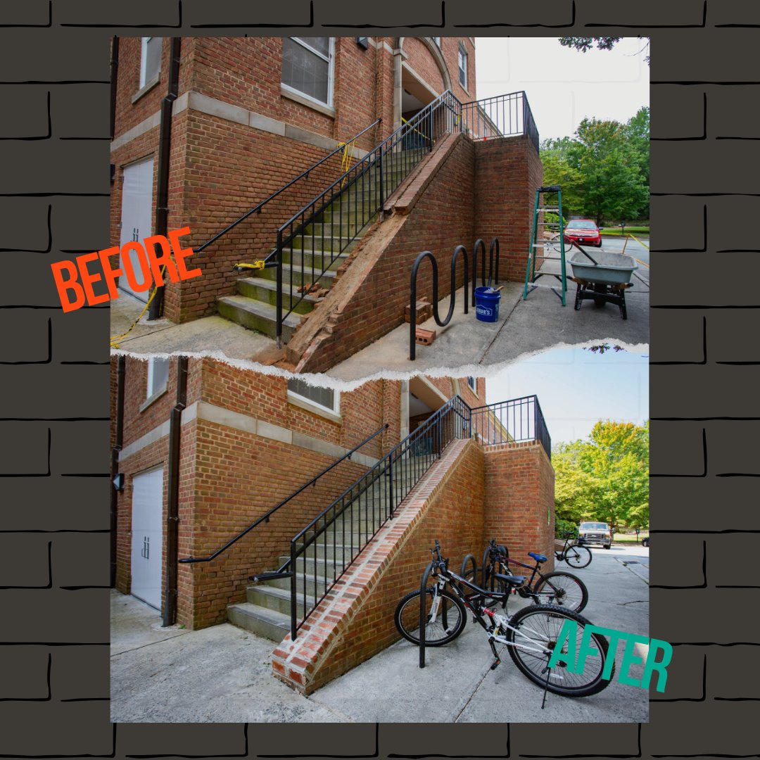 SGS_Contracting's tweet photo. We completed a renovation on UNC Chapel Hill’s campus last month that included repairing the masonry on the steps to Hortense McClinton Residence Hall.  That’s what we call a #WINSday!

 #Build919 #SGSContracting #GeneralContractor #HiEdContractor #MinorityContractor https://t.co/Fkju95xECb